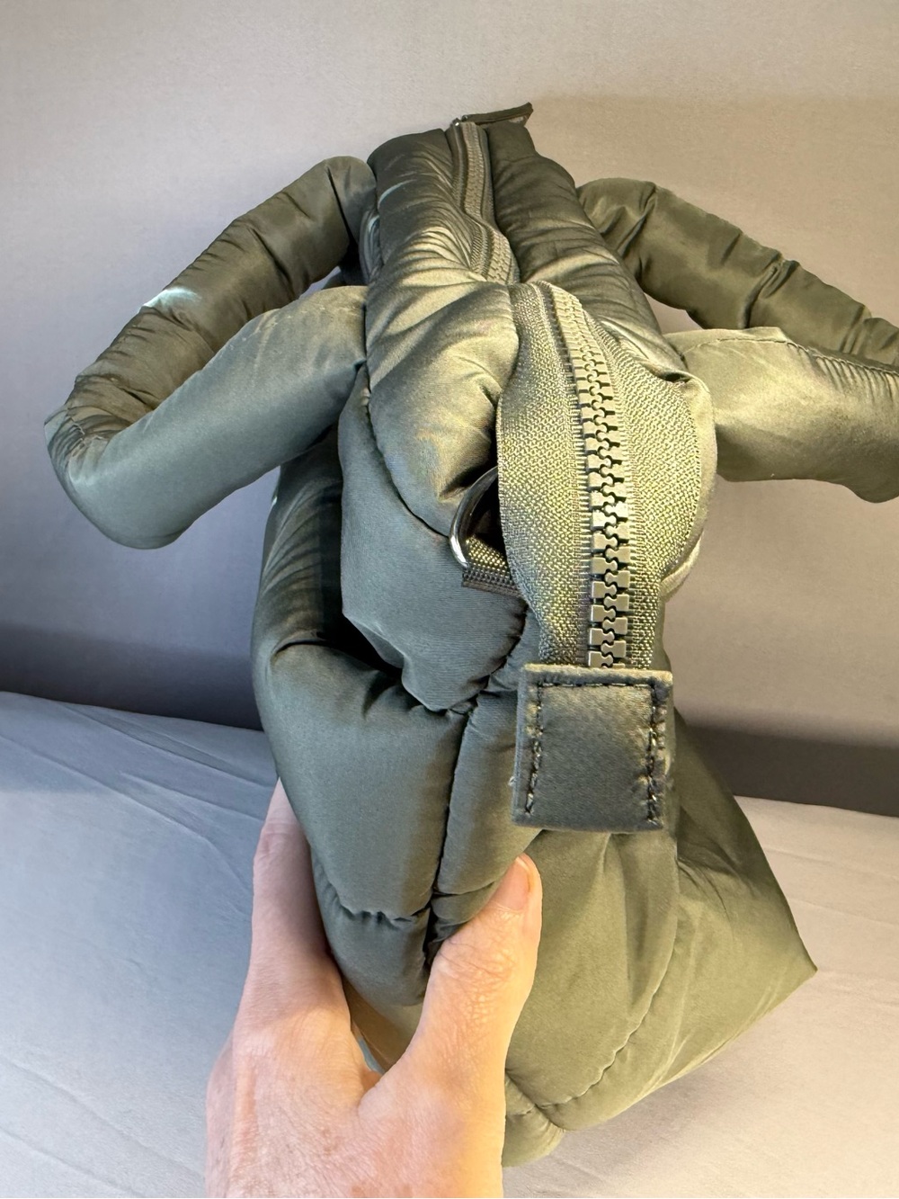 Wilo Quilted Puffer Shoulder Bag in Sage Green - Picture 8 of 10